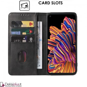 Dirbtinės odos atverčiamas dėklas su skyreliais - juodas (Samsung Xcover Pro)